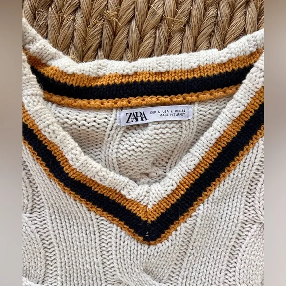 Zara collegiate chunky knit sweater, size large - Picture 2 of 4